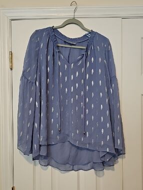 Jennifer Lopez Light Blue Metallic Dot Peasant Blouse - Women